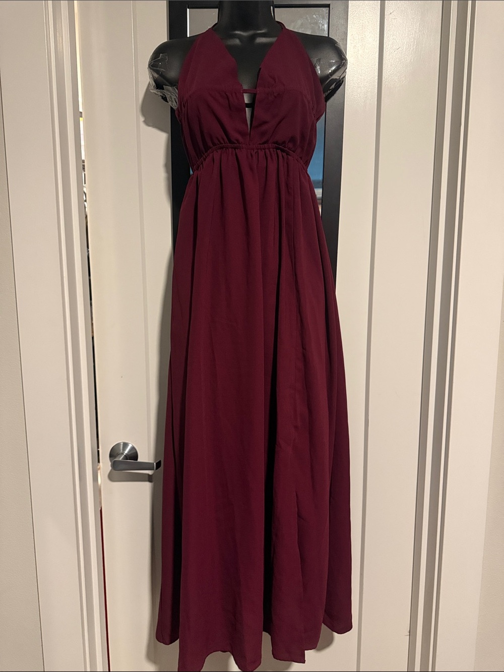SHEIN Wine Halter Maxi Dress with Deep V